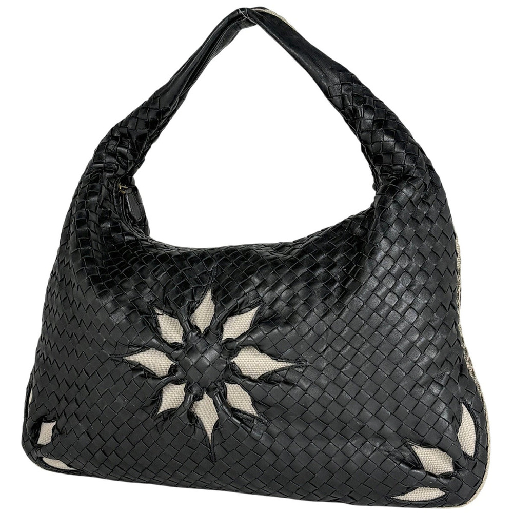 Bottega Veneta Intrecciato Shoulder Bag Leather Black Beige Cream